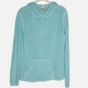 J. Jill 100% Linen Cable Knit Hooded Sweater